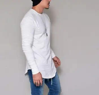 

New spring O-Neck style long sleeve soft cotton T-shirt blue white