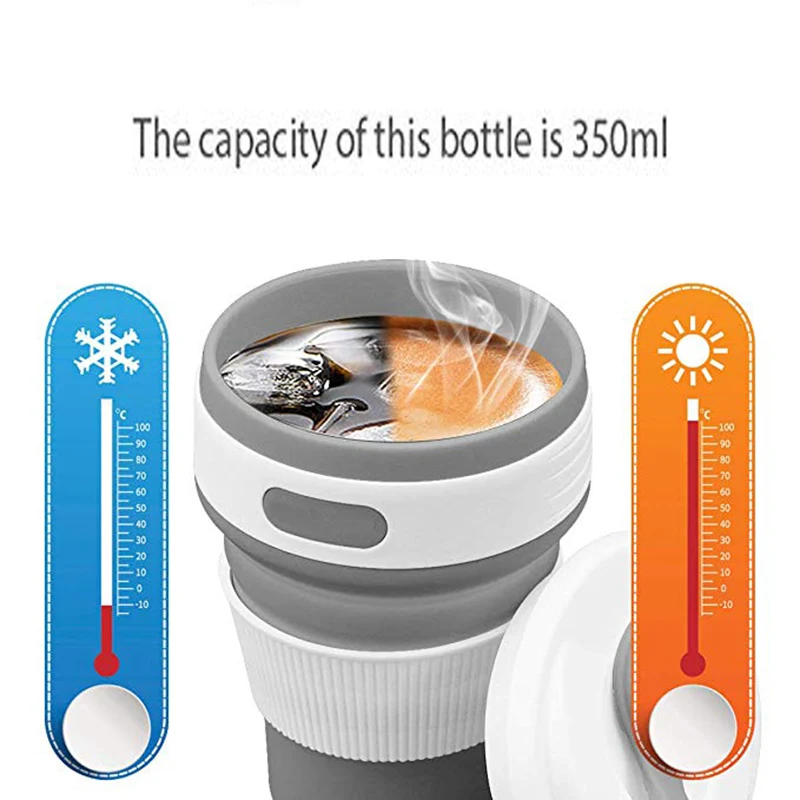 Силиконовая складная телескопическая чашка для кофе, чая, портативная дорожная многоразовая, без отходов, многофункциональный чайник, компрессионный, 350 мл