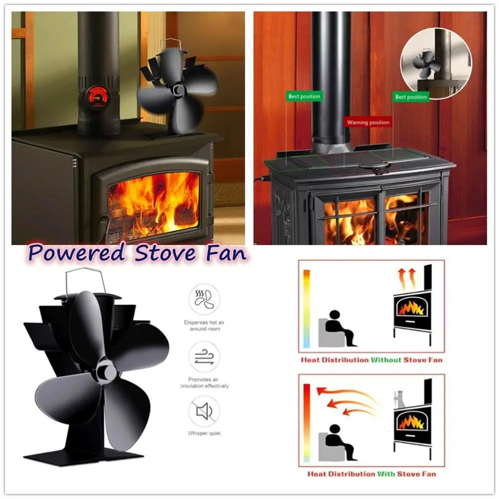 1 шт. черный вентилятор плита 4 лопасти вентилятор для камина тепло питание деревянная горелка экологичный вентилятор тихий дом эффективное распределение тепла - Цвет: A