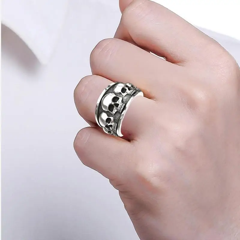 Женское регулируемое кольцо с черепом массивное винтажное ювелирное изделие в