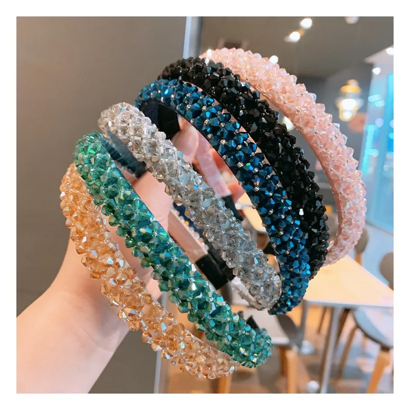 Solid Color Luxury Rhinestone Headband Women Beads Bezel Hair Hoop Korea Hairband Girls Bride Wedding Hair Accessories