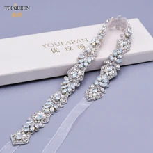 TOPQUEEN-Cinturón de boda de ópalo con joyas de lujo S485, cinturón de diamantes de cristal para dama de honor, vestido de graduación, cinturón Formal brillante para mujer