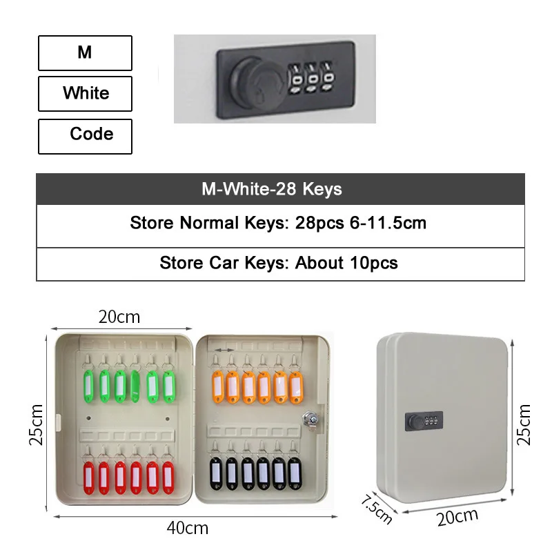 M-White-Code 20/28/36 ключи ящик для хранения Комбинации ключ блокировки мульти ключи Классификация Органайзер Сейф для Офис Прямая поставка с завода - Цвет: M-White-Code