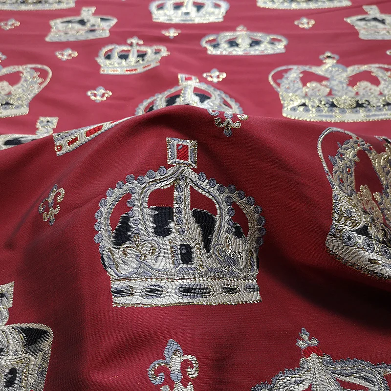 

140cm Width Big Crown Print Polyester Jacquard Fabric with Metallic Gold Thread for Woman Spring Autumn Dress Suit Sewing-BF101