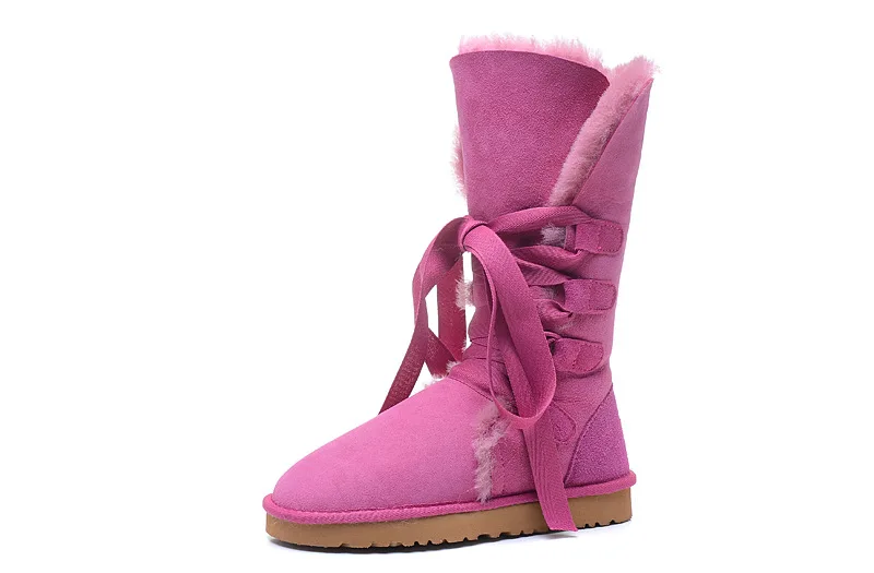hot pink Высокие сапоги; Новинка года; женские зимние сапоги из натуральной овечьей кожи; классические женские зимние сапоги из натуральной овечьей кожи - Цвет: hot pink