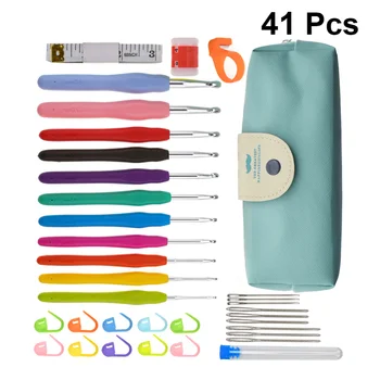 

1 Set of 41Pcs Crochet Hooks Tool Kit Soft Handle Bearded Needle Knitting Rod Knitting Crochet Hand Knitting Tool Set (Assorted
