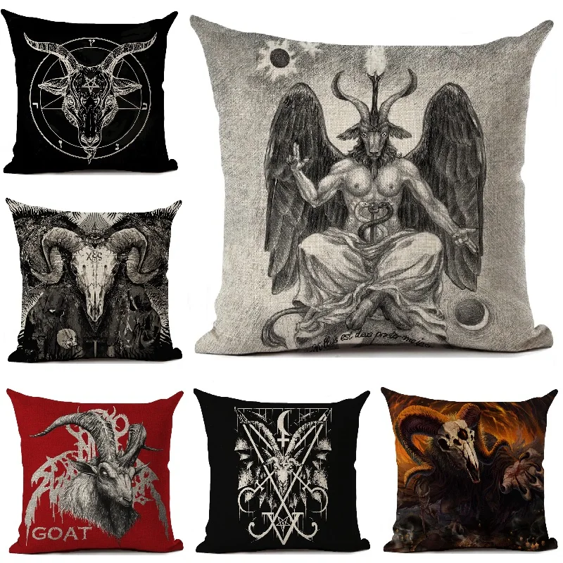 

Devil Goat Satan Cushion Cover Horror Pattern Sofa Throw Pillows Living Room Halloween Decorative Pillowcase 45x45cm