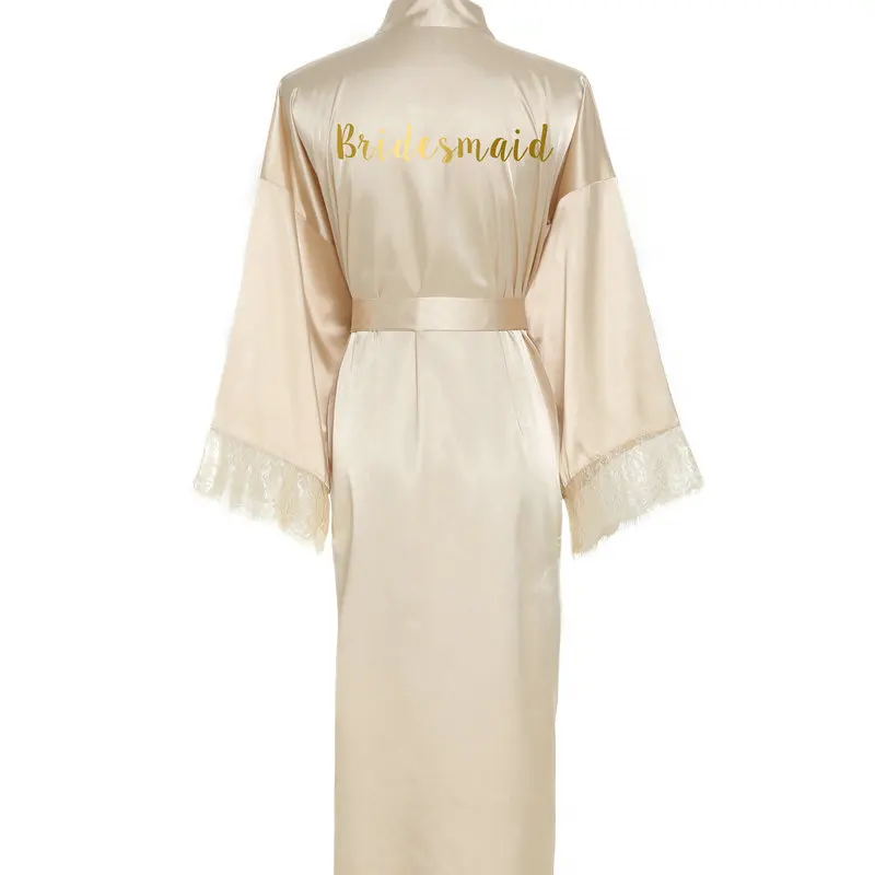YUXINBRIDAL Шелковый атласный кружевной халат белый невесты халат подружки невесты халаты Свадебный длинный халат - Color: Champagne bridesmaid