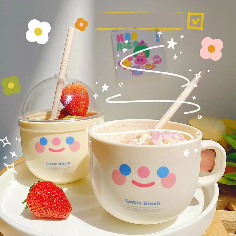 

Personality milk cup with straw Japanese coffee cup cute milkshake cup fashion simple trend creative mug