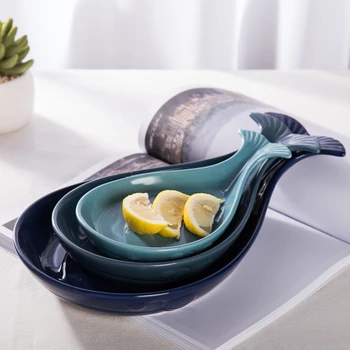 

Cute Cartoon Creative Blue Ceramic Whale Plate Chinese Style Child Home-style Western Food Cake Dessert Plate