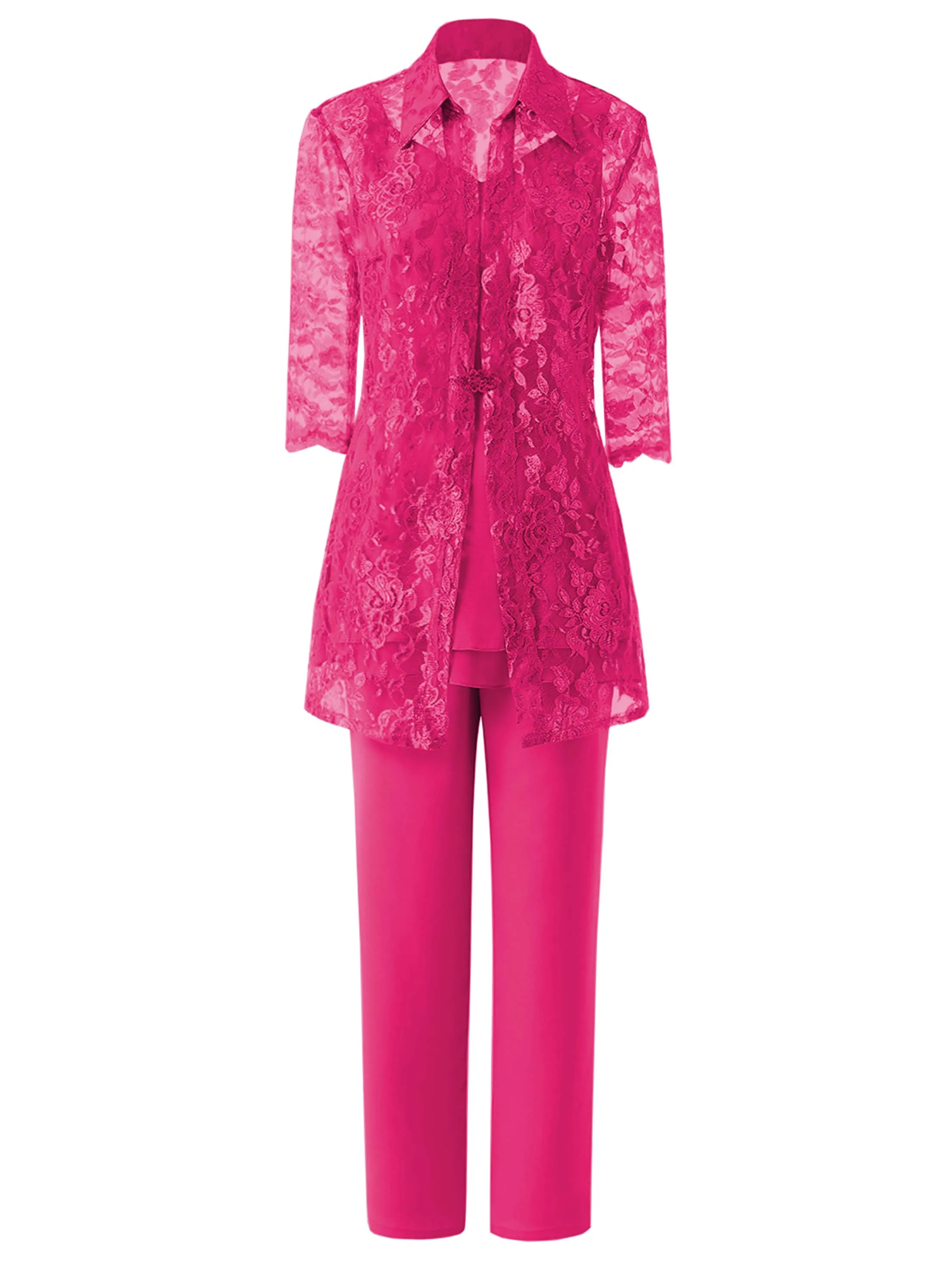 Fuchsia SOLOVEDRESS/комплект из 3 предметов, платье для матери невесты, штаны, костюм с кружевной иллюзионной курткой, наряд для Свадебный вечерний для жениха, SL-M21 - Цвет: Fuchsia