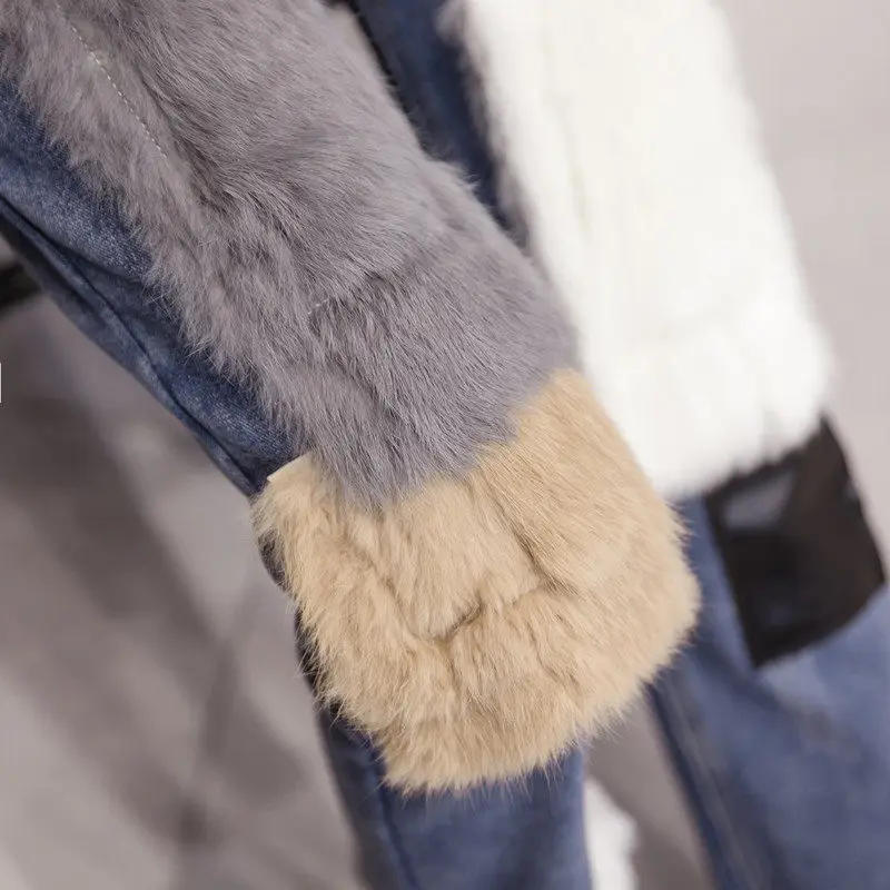 Женские плотные вельветовые джинсы с высокой талией, осенне-зимние прямые джинсы с кроличьим мехом, женские джинсовые штаны, зимние джинсы C5947