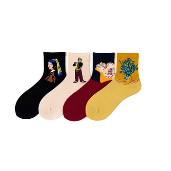 

4 Pairs Women Socks Cotton Oil Painting Female Socks Cool Art Socks 35-40EUR