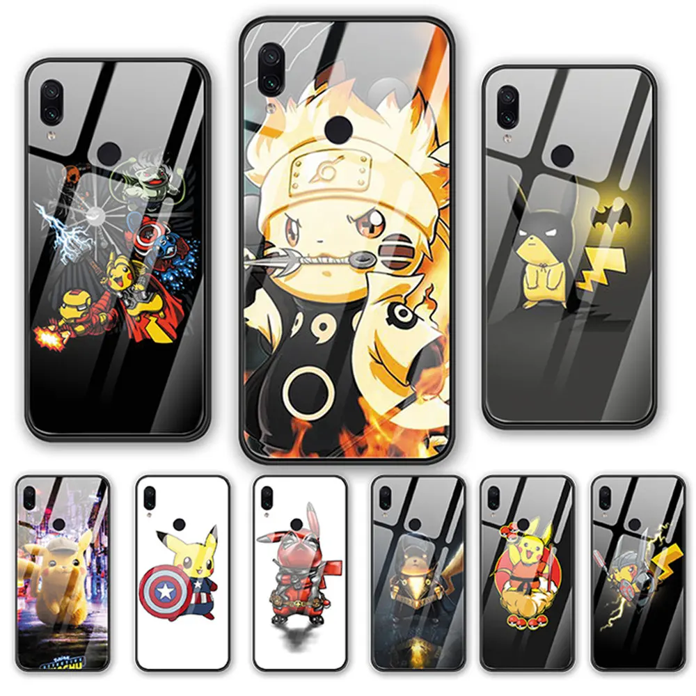Забавные японское аниме PIKACHU закаленное стекло чехол для Xiaomi Redmi 5plus 5 6plus 6A 6pro 7 S2 K20 Pro Note 5, 7, 8, чехол для телефона в виде ракушки