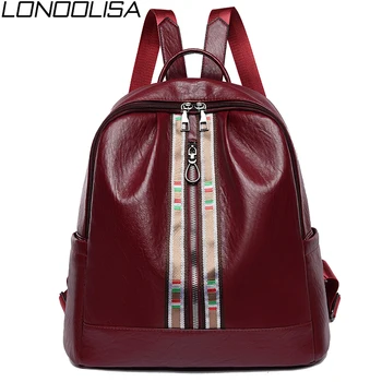 

LONOOLISA 2019 New Fashion Ribbon Women Backpack Femme Soft Leather Ladies Waterproof Bagpack Light School Bag For Teenage Girls