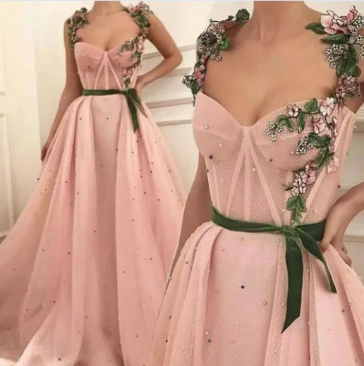 

Pearls Prom Dress Quinceanera Dresses Light Pink Evening Dress Summer Dress With Floral Pattern Real Image Plus Size Dresses