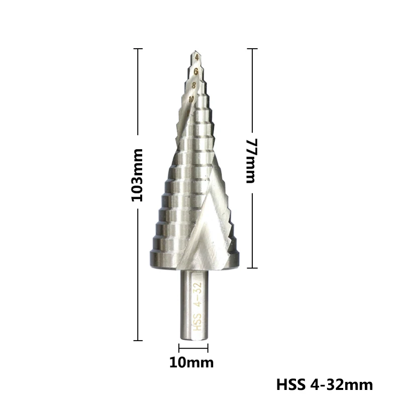 4-12 мм 4-20 мм 4-32 мм спиральный паз конусное сверло треугольный хвостовик Шаг сверло набор HSS Отверстие Резак пагода дрель - Цвет: 1pc 4-32mm
