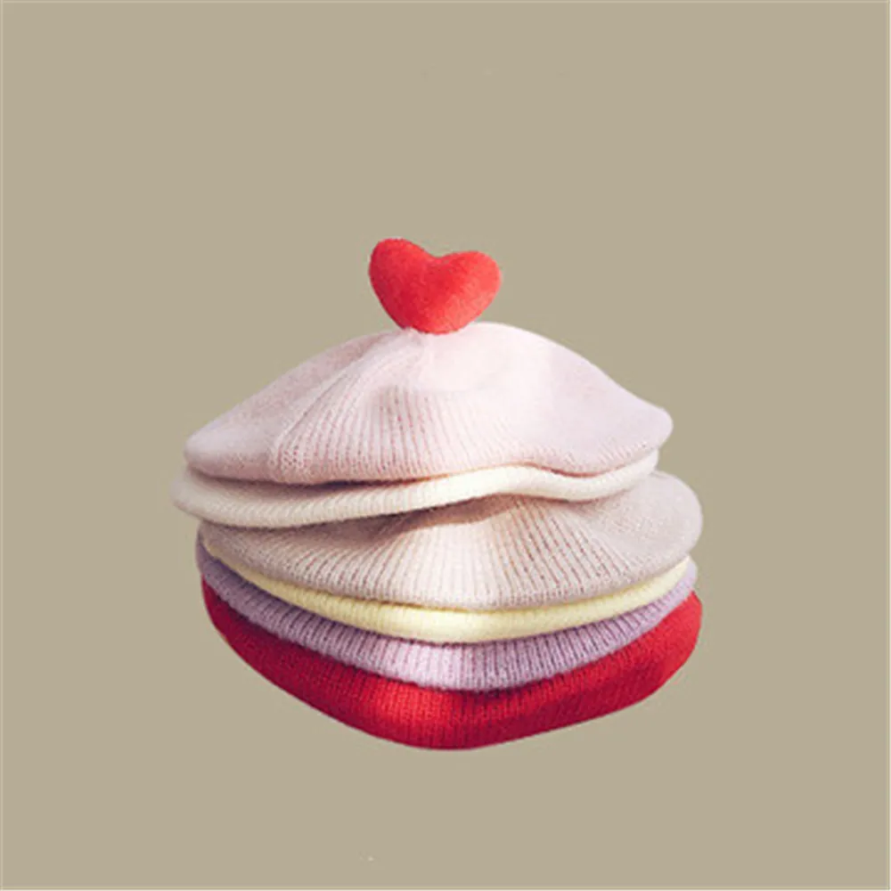

Wool Kids Children Berets Solid Hat Cap Warm Pumpkin Knitting Fall Winter Soft Heart Girl Boy Fashion Accessories Outdoor