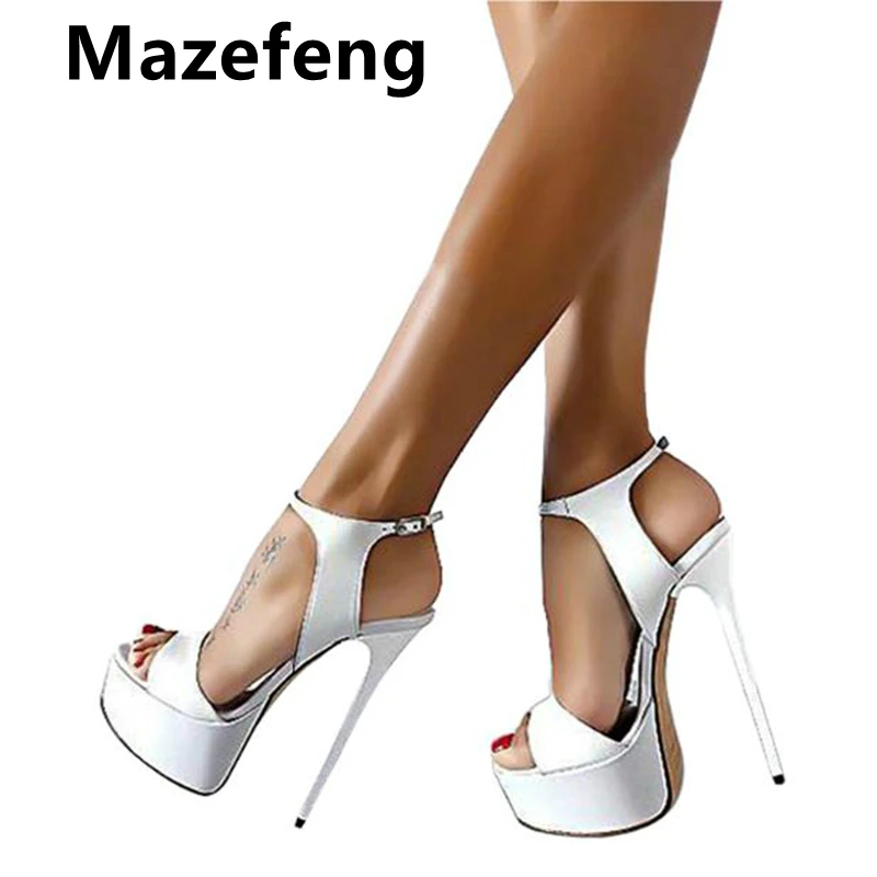 

Mazefeng 2019 New 16cm Ultra High Heels Sandals For Women Summer Sexy platform Wedge Club Shoes Woman Patent Leather Sandals