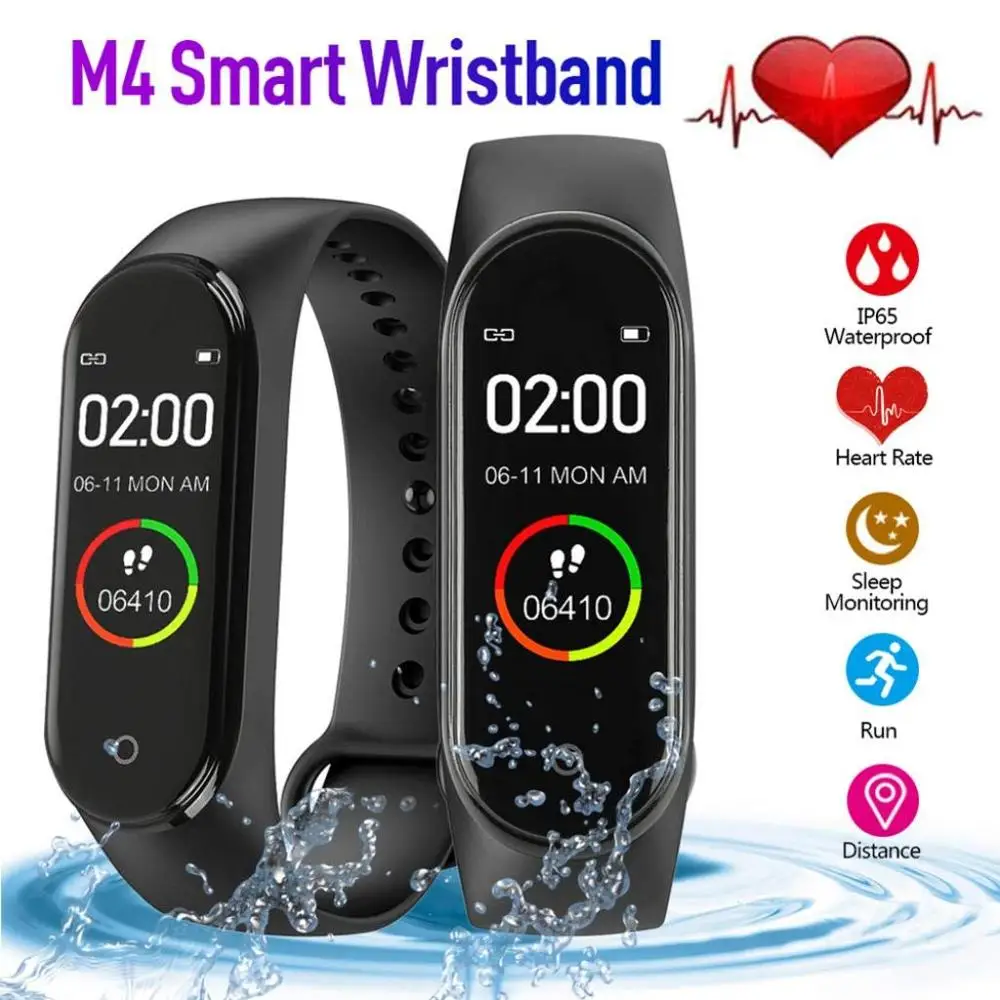 

M4 Smart Bracelet Heart Rate Touch Screen Fitness Tracker Bluetooth IP67 Waterproof Sports Smart Watch Wristband for Men Women