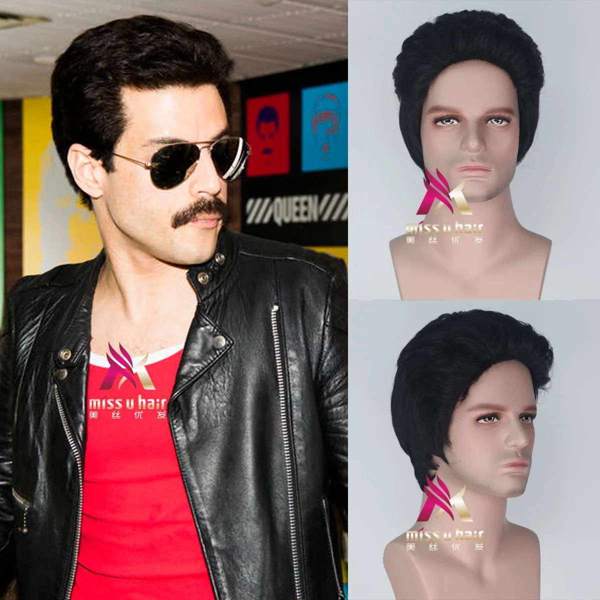 New 7080s Retro Rock Band Short Hair Styling Stage Daily Dress Freddie Mercury Black Halloween Cosplay Wig | Тематическая одежда и