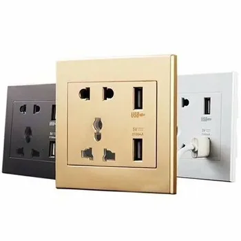 

Universal Standard 2.1a Usb Wall Socket Home Wall Charger 2 Ports Usb Outlet Power Charger For Phone White/black/gold