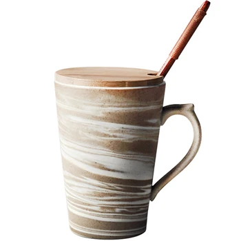 

Japanese Style Simple Mug Couple with Lid Cup Coffee Cup Stoneware Cup Personalized Have A Nice Day Mug MK666
