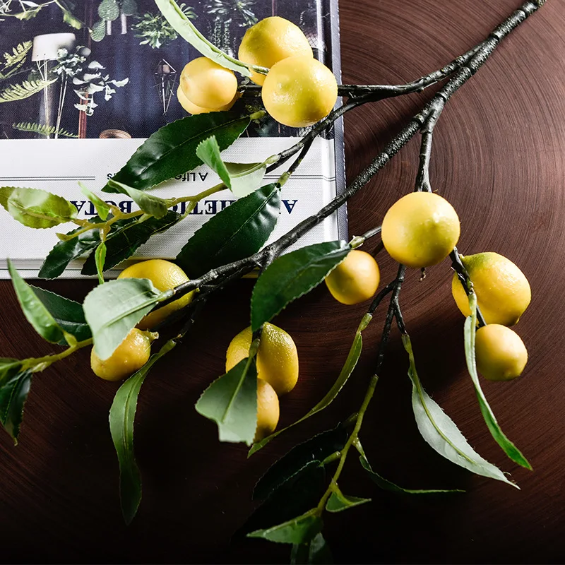 

Single Simulated Fruit Fake Lemon Decor Fruit False Green Branch For Home Office Decoration Accessories Bouquet Art Craft