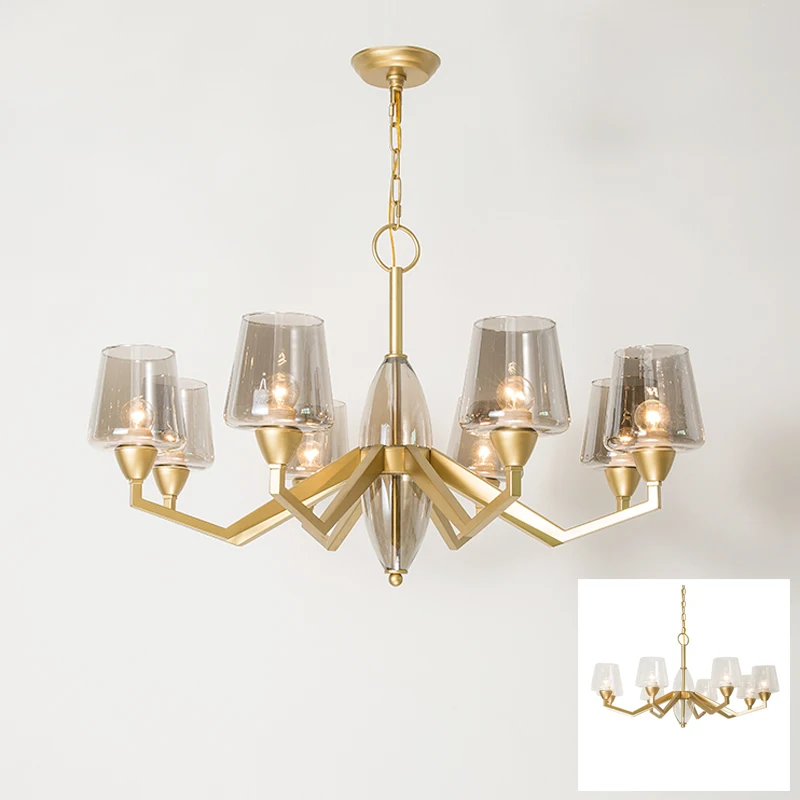 

European American modern LED chandelier light foyer dinning living room bedroom glass iron golden LED chandelier lamp fixture
