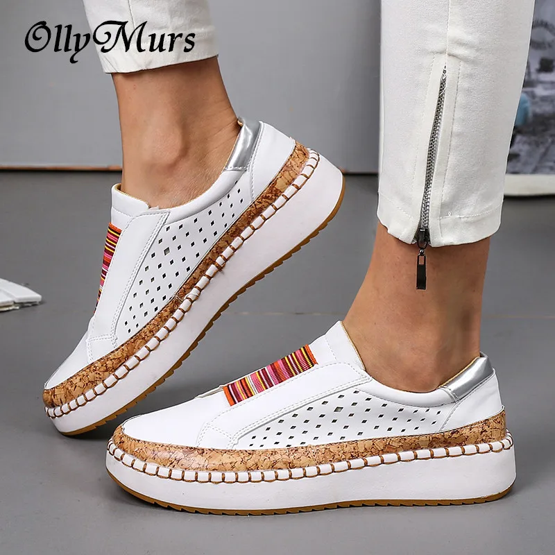 

OllyMurs Women Flats Autumn Leather Women shoes Flat Casual Ladies Slip On Loafers Cow Driving Shoes footwear 35-43