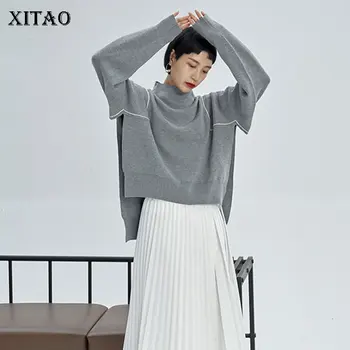

XITAO Personality Hollow Out Split Sweater Women Clothes 2019 Fashion Loose Plus Size Irregular Pullover Knitted Sweater DMY1162