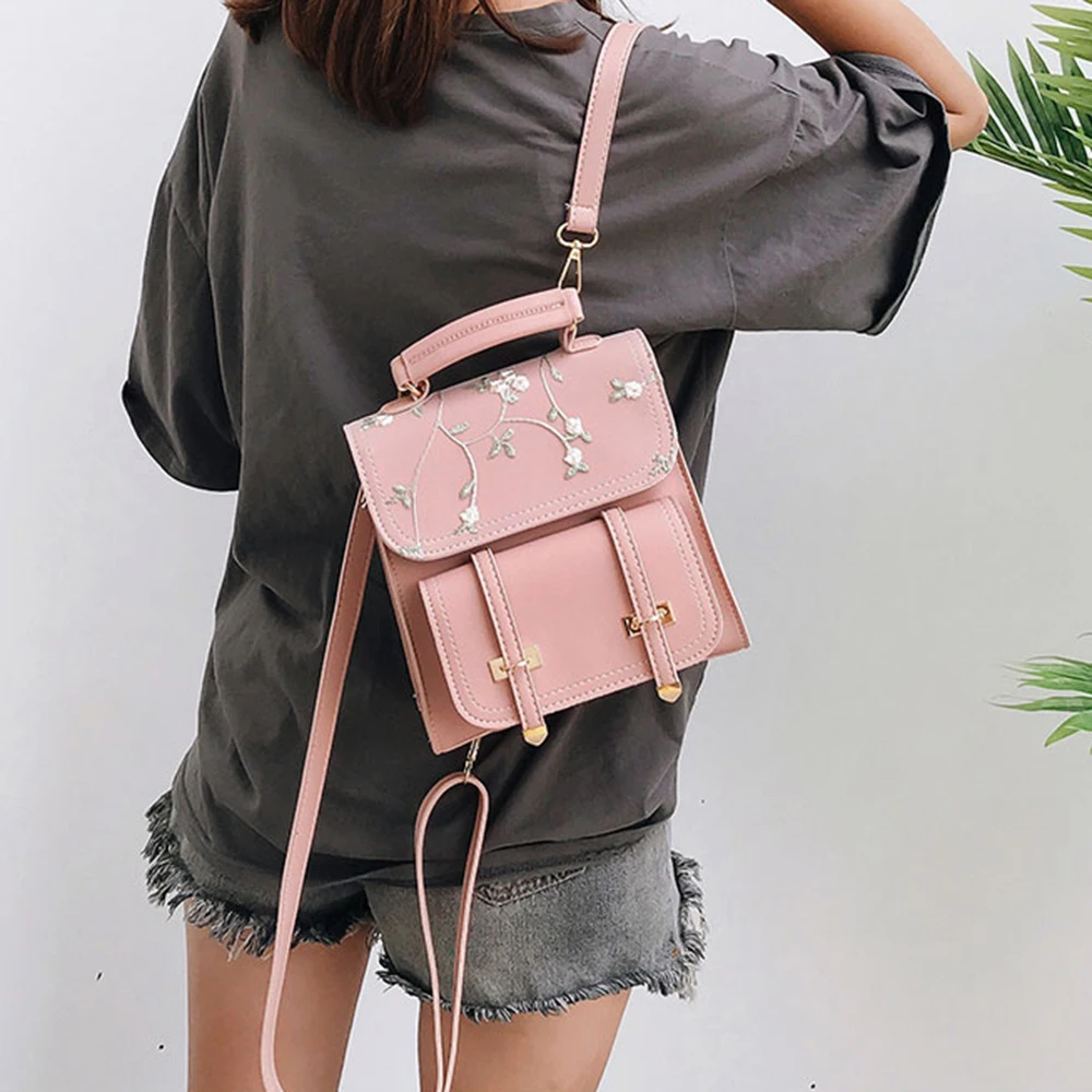 WENYUJH Fashion School Backpack Teenage Girls High Quality Leather Women Shoulder Bag Backpack Floral Embroidery Design Rucksack