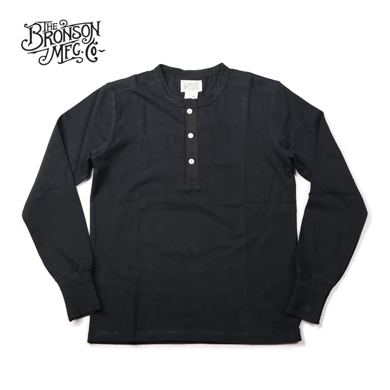 Goede Bronson Henley Shirt Oude Tijd Mens Katoen T shirt Mannen Lange Mouw Tee Slim Fit Tops Casual Vintage Kleding Effen Kleur