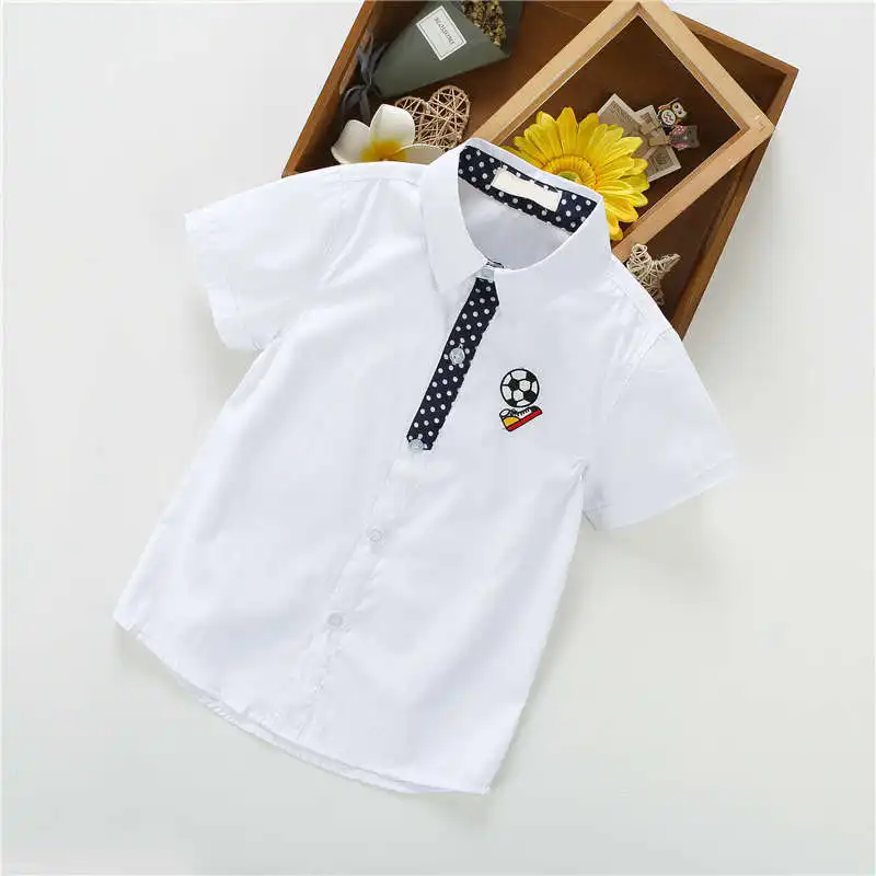 Новая летняя рубашка с короткими рукавами белая рубашка для мальчиков с героями мультфильмов одежда для студентов Модная хлопковая Детская рубашка из ткани "Оксфорд" - Цвет: Белый