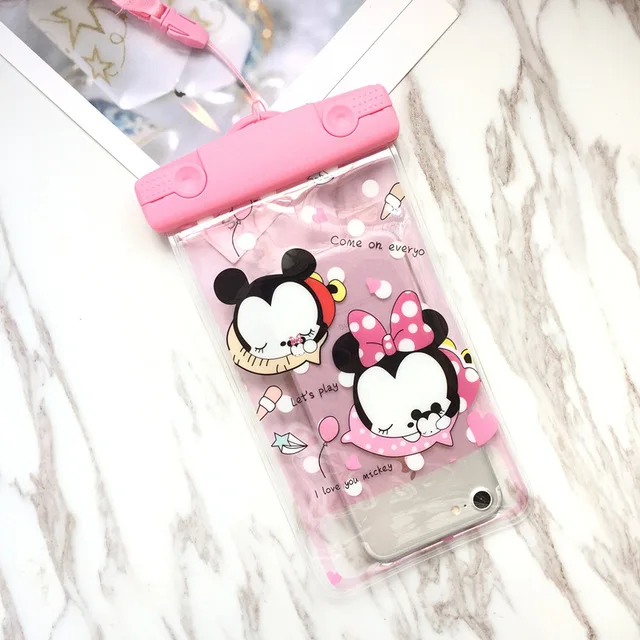 Mermaid Mickey Minnie SUP Waterproof Mobile Bags with Strap Dry Pouch Cases Cover for iPhone X 7 8P Samsung S9 S8 Snowproof Case 4