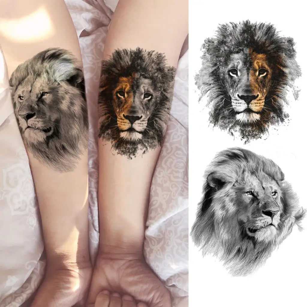 Tatouage Tete De Lion Dos Homme Tatouages Temporaires 3d Motif Croix Lion Noir, Pour Femmes Et Hommes  Adultes, Faux Tigre Réaliste, Peinture Artistique Corporelle, Papier  Étanche - Temporaire Tatouages - AliExpress