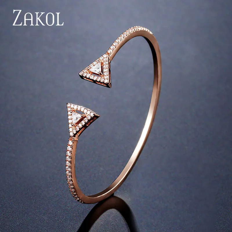 Модный дизайнерский комплект ювелирных изделий от бренда ZAKOL, серьги с чешским камнем, браслет и кольцо на запястье для женщин, помолвка, FSSP3011 - Окраска металла: Bracelet Rose Gold