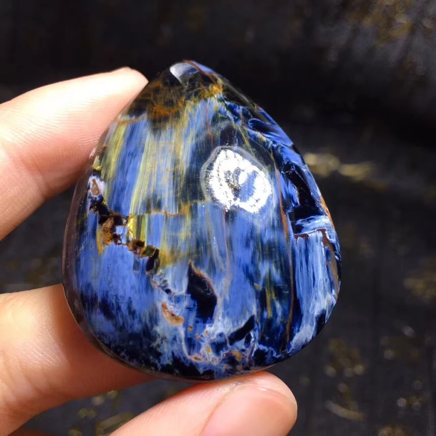 

Certificate Natural Blue Pietersite Chatoyant Pendant 48*37*10mm Water Drop From Namibia Cat Eye Jewelry AAAAAA