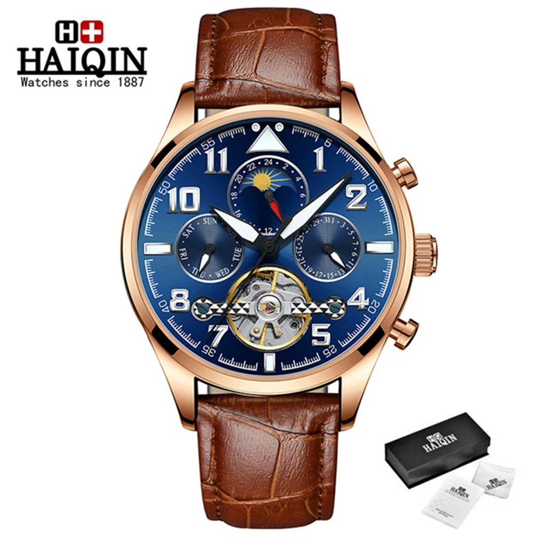 

HAIQIN Mechanical Watch Men Wrist Automatic Retro Luminous Business Watches Men Waterproof Gold Watch Clock Relojes Hombre 2019