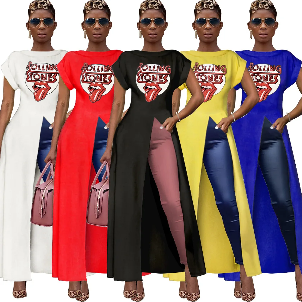 

New African Women clothing Dashiki fashion Printed dress with rounded neck, short sleeves and slit pattern size S-XXXL 7204