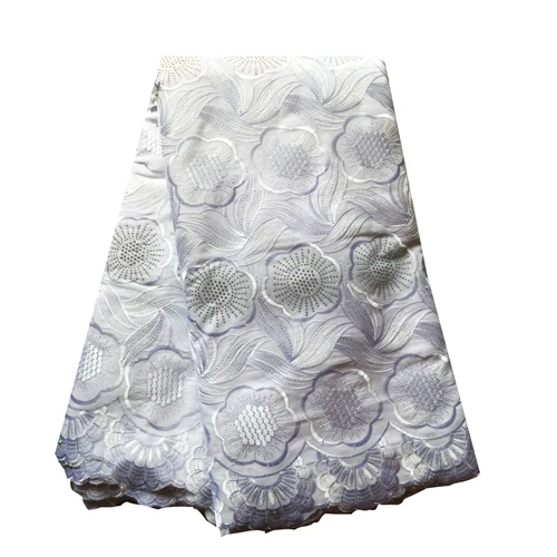 White lace fabric 5 ярдов пурпурный африканская швейцарская вуаль кружева с камнями нигерийские кружевные ткани высокого качества хлопчатобумажная кружевная ткань для свадебного платья - Цвет: White lace fabric
