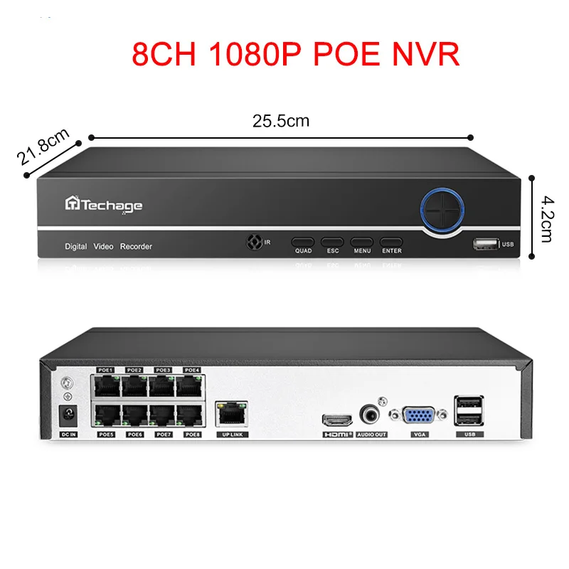 Сетевой видеорегистратор для систем видеонаблюдения 8 каналов VGA HDMI P2P ONVIF 2 МП 5 Мп