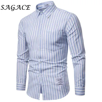 

SAGACE Clothes Business men shirts long sleeve vintage blouse men striped shirts 2019 Autumn tops plus size men casual top