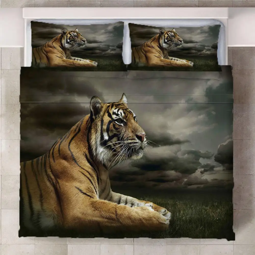 Постельное белье с объемным рисунком тигра и медведя, пододеяльник, Комплект постельного белья из трех предметов, домашний текстиль, индивидуальный Комплект постельного белья с животными