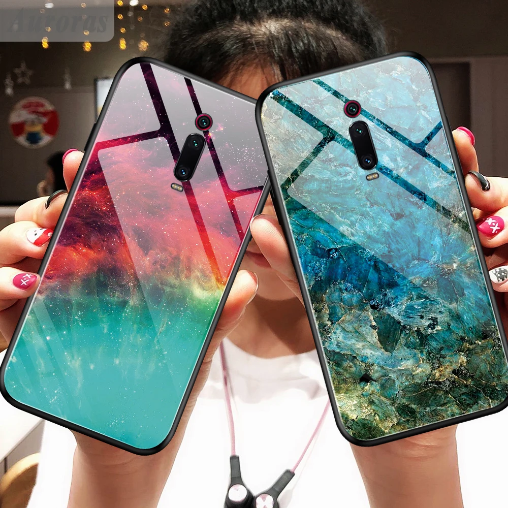 

Auroras For Xiaomi Mi 9T Tempered Glass Case with Soft Frame Shockproof Back Cover For Xiaomi Mi 9T Cases Funda Mi 9T
