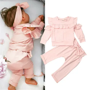 

0-36months Baby Girls Clothes Set Cotton Autumn Casual Toddler Baby Girl Clothing 2019 Ruffle T-Shirt Top Long Pant Baby Outfit