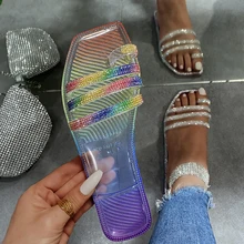 

Women Square Toe Crystal Rivet Flip Flop Slippers Woman Summer Beach Flats Female Casual Footwear Ladies Big Size 2021 Sheos