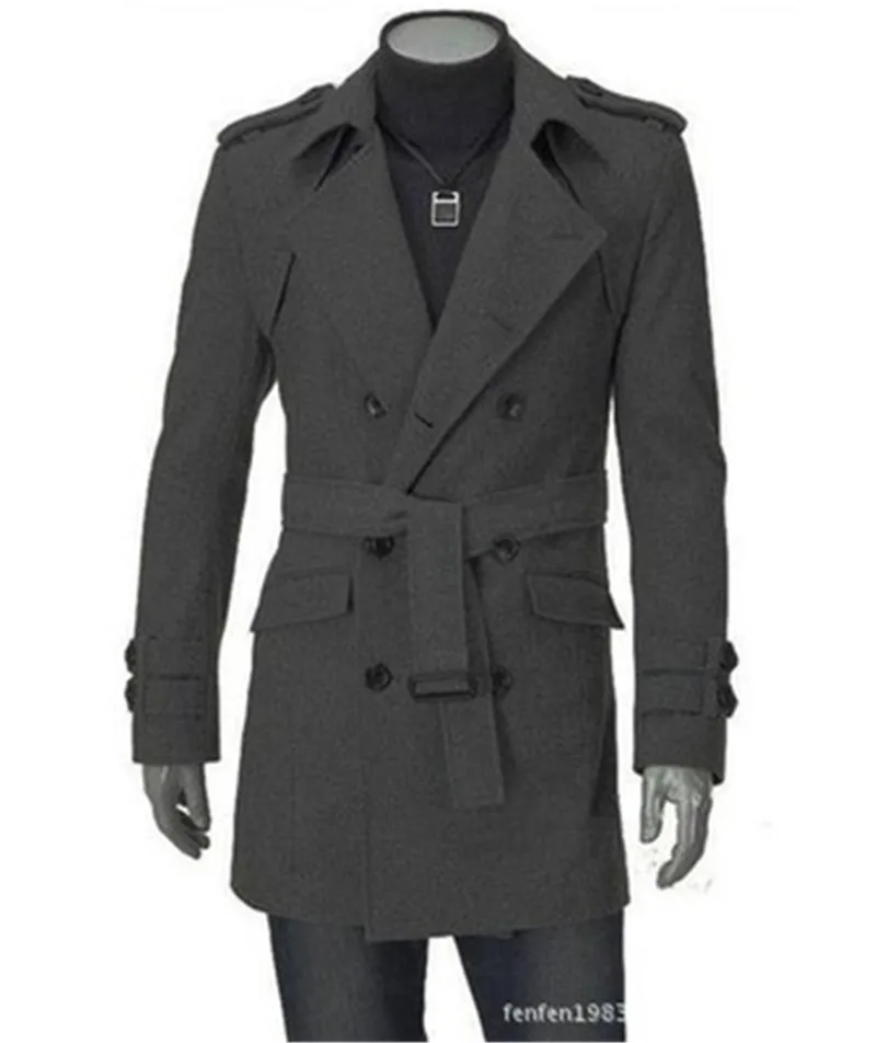 Casual Men Jacket Men's Jackets Double Platoon Buckle Clothing Men Long Coat Belt Double Breasted Trench Coat M-3XL