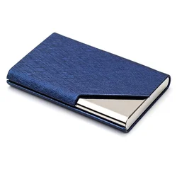 Luxury PU Leather Business Card Holder - Elegant Metal Card Case for Stylish Professionals (Blue)