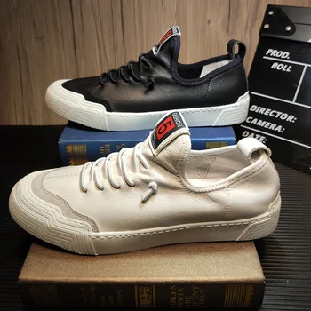 

2020 Man Summer Footwear New Designer Breathable White Flat Sneakers Student Casual Flats Real Leather Shoes Male Loafers 38-44
